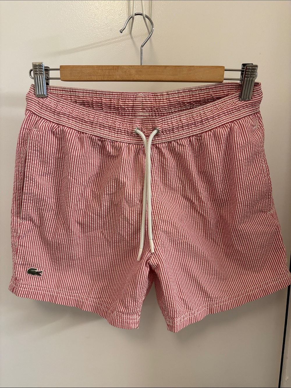 Lacoste Pink & White Seersucker Drawstring Shorts